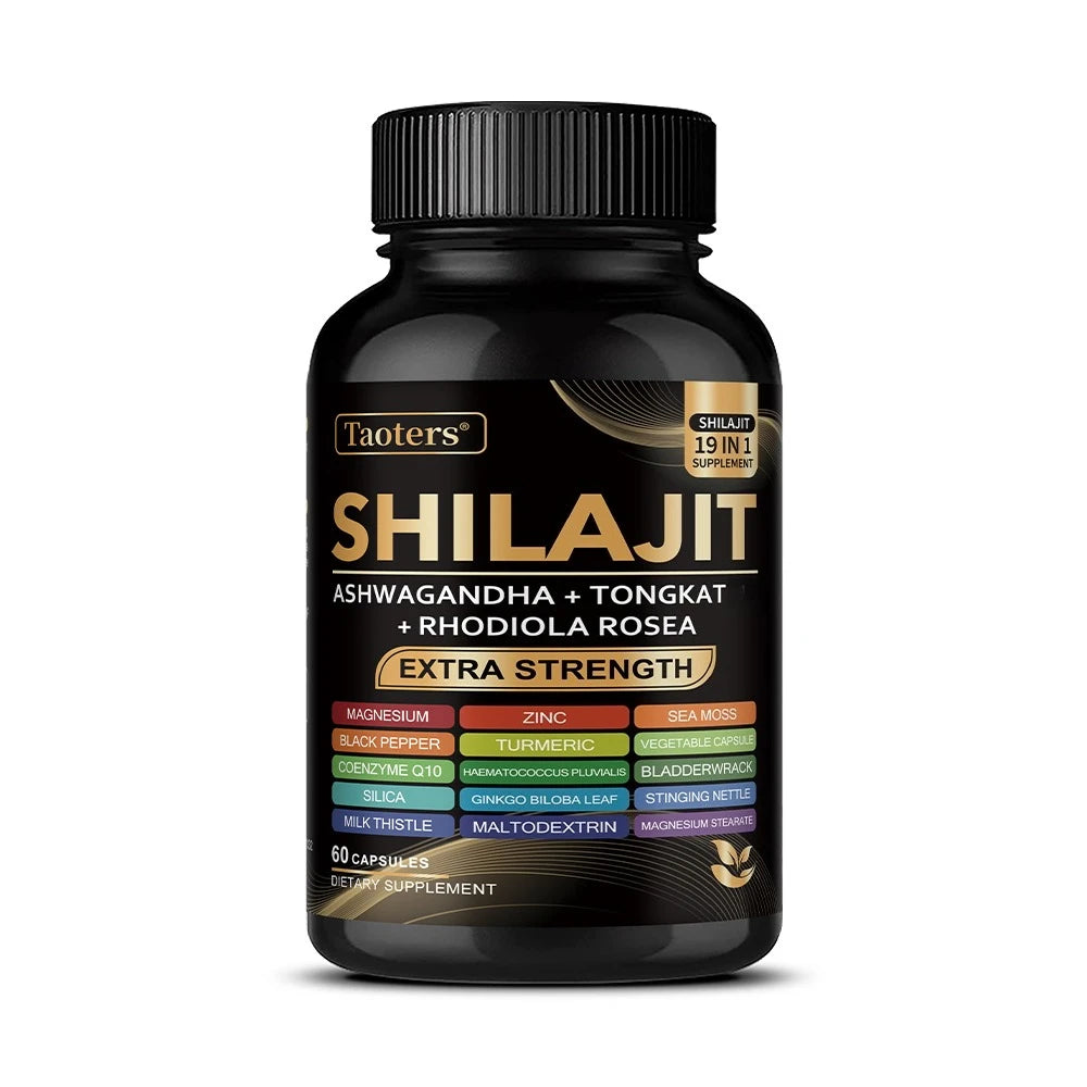 Shilajit Supplement with Sea Moss, Ashwagandha, Magnesium & Zinc - 19 IN 1 Organic Capsules,Plant-Based,Non-GMO