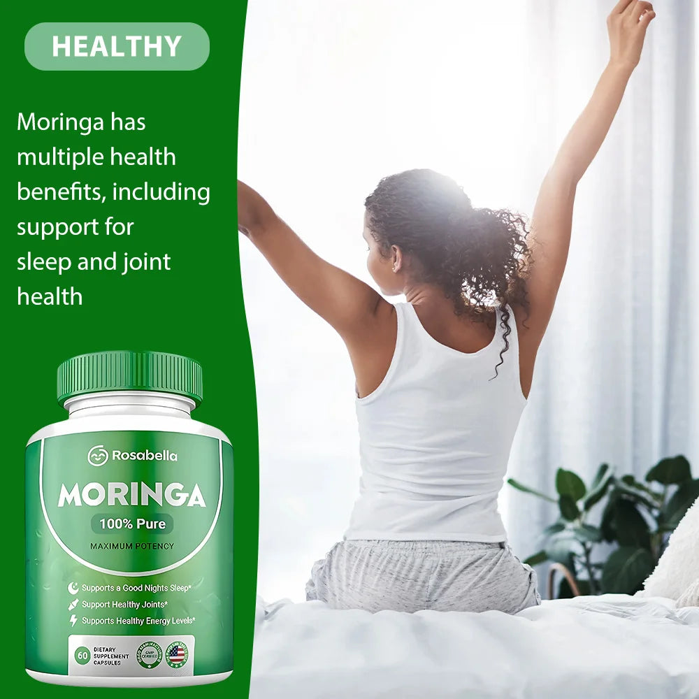 Moringa Capsules - Pure Moringa Powder, Energy, Skin, Immune & Gut Health, Natural Green Superfood Supplement - 60 Count