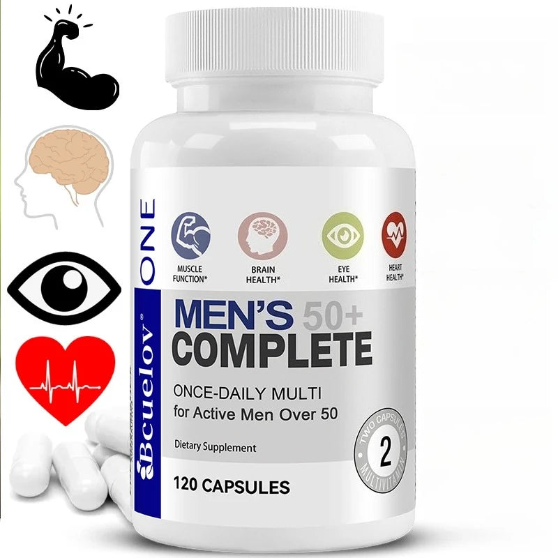 Men's Multivitamin for 50+ - Enhances Memory and Cognition, Supports Brain, Eye, and Heart Health, Boosts Energy and Immunity