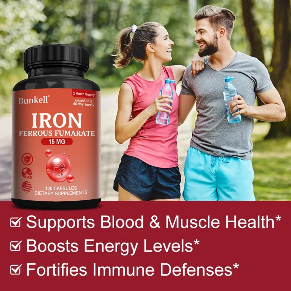 Iron Supplements - Help Maintain Healthy Immune System and Brain Health, Boost Energy Levels and Reduce Fatigue, Non-GMO