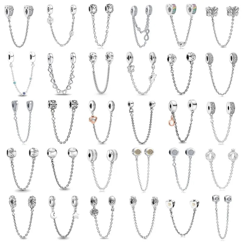 New DIY Love Heart Forever Family Safety Chain Fit Original Women Bracelet Accessory Star Clip Bead Flower Charm Gift 925 Silver