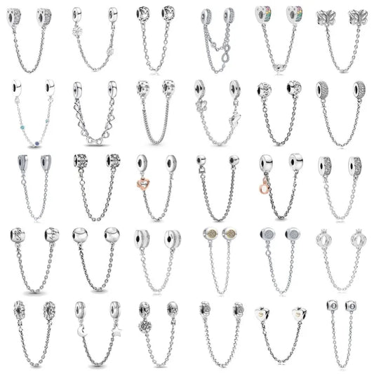 New DIY Love Heart Forever Family Safety Chain Fit Original Women Bracelet Accessory Star Clip Bead Flower Charm Gift 925 Silver