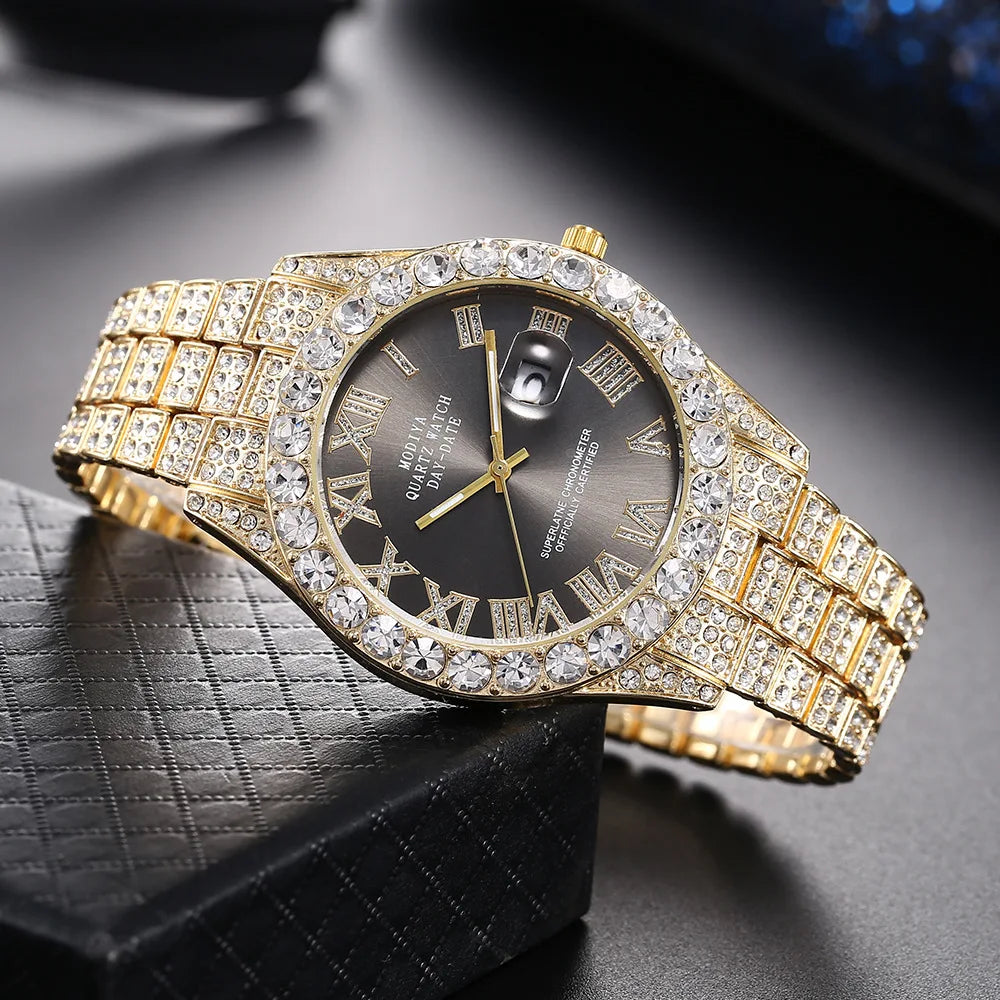 Luxury Golden Roman Numeral Men's Watch - Classic Steel Strap Business Timepiece