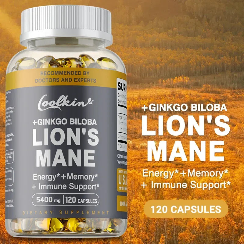 Lion's Mane Mushroom Capsules - Benefits Brain and Memory, Boosts Immunity, Boosts Energy, Improves Mood and Stress