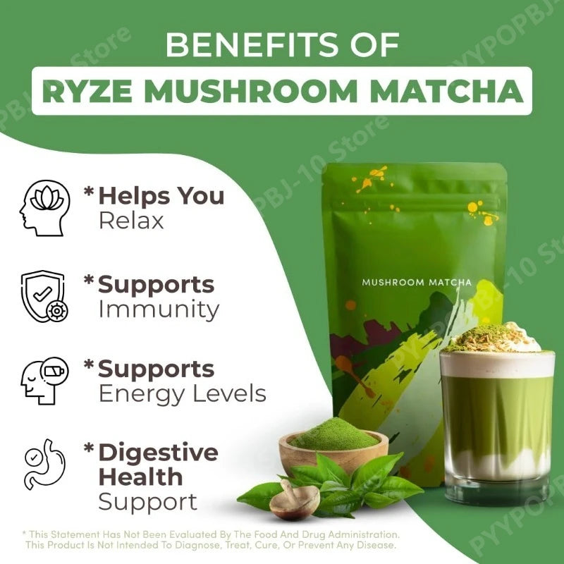 Complément biologique de champignons et matcha avec ganoderma lucidum et crinière de lion, 180 g de nutriments naturels