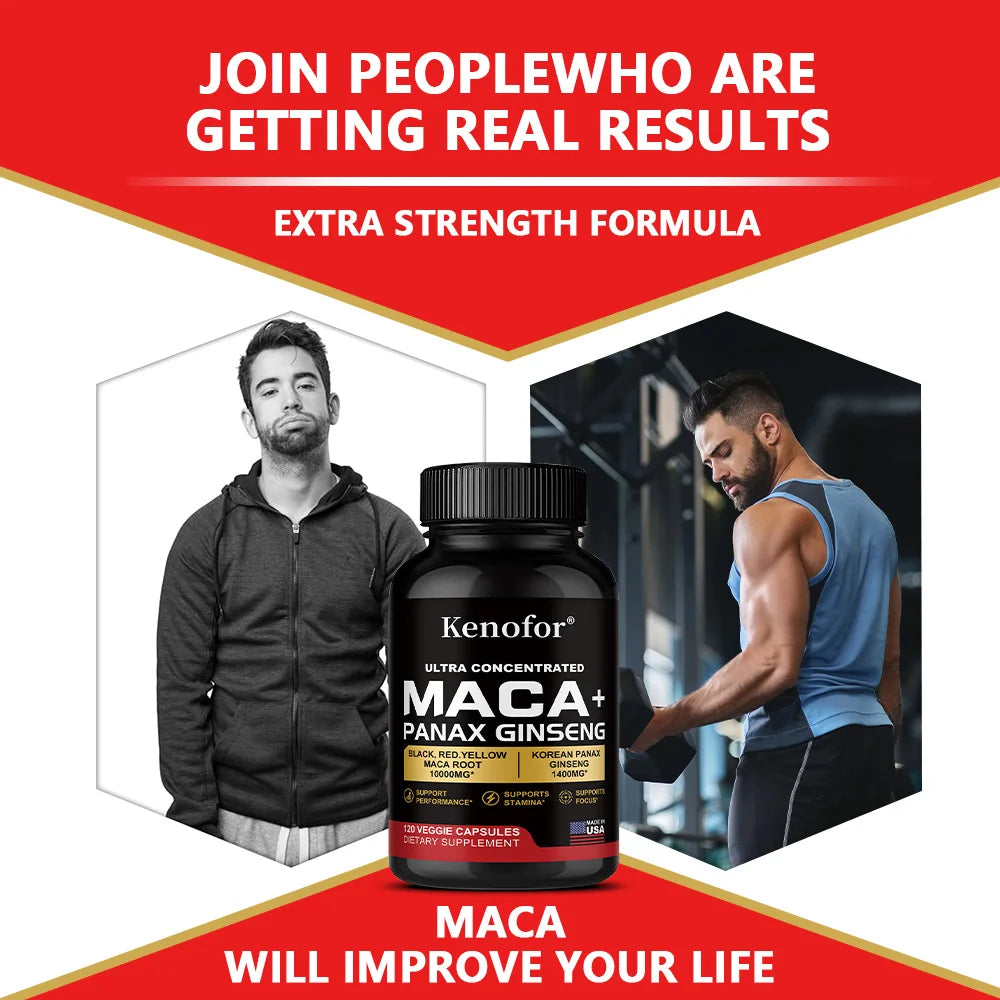 Organic Peruvian Maca Root Capsules - Black+Red+Yellow Blend for Energy & Performance, Vegan Non-GMO Supplement for Men & Women