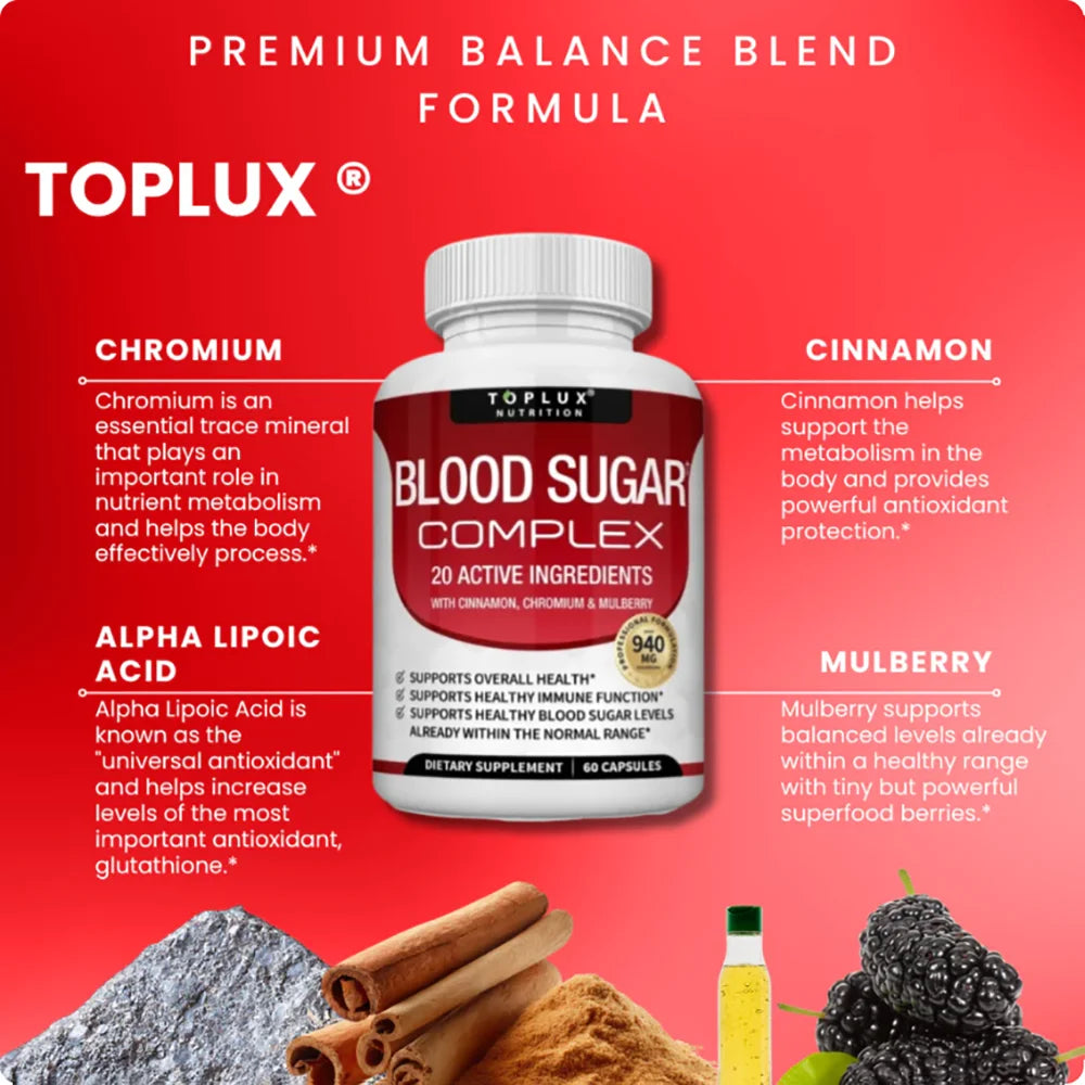 Normal Blood Sugar Support Supplement - 20 Active Ingredients Complex to Support Blood Sugar Levels Already in The Normal Range