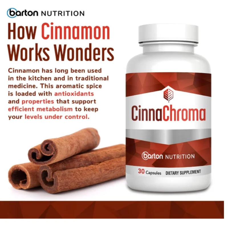 Cinnamon Bark Extract, Chromium Picolinate, and Vanadium Supplement, Supports Metabolic and Cardiovascular Health, 30 Capsules
