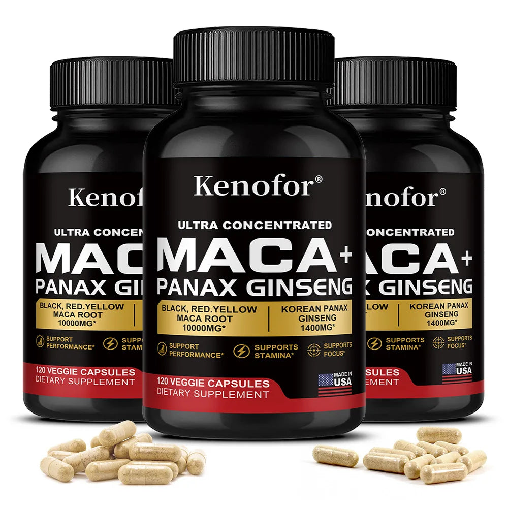 Organic Peruvian Maca Root Capsules - Black+Red+Yellow Blend for Energy & Performance, Vegan Non-GMO Supplement for Men & Women