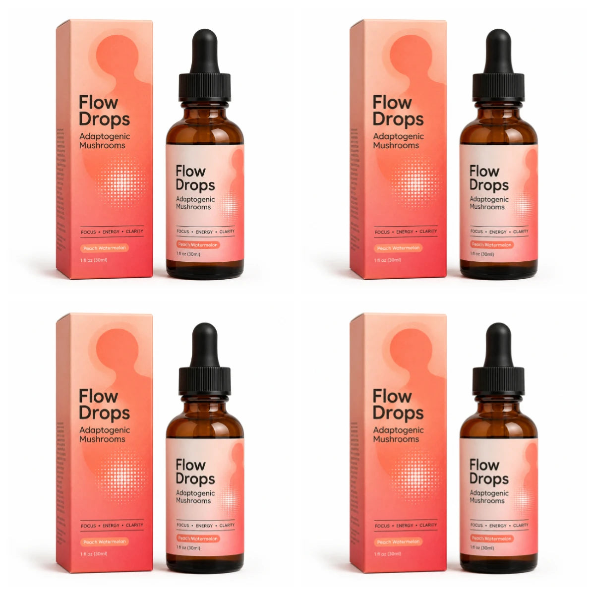 Mushroom Supplement Drops 30ml, Lion's Mane Cordyceps Reishi Chaga Turkey Tail, Energy & Focus Support, Peach Watermelon, Adults