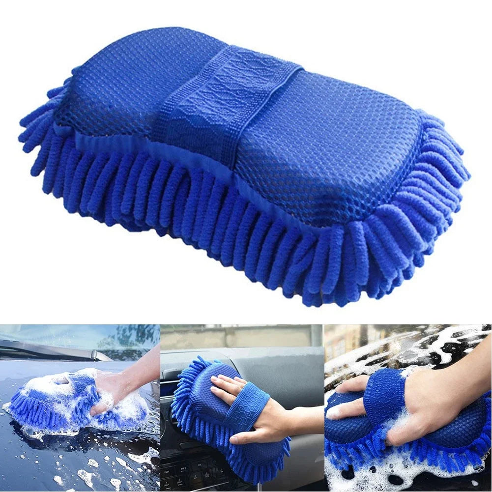 Blue Microfiber Chenille Car Wash Sponge - Premium Quality