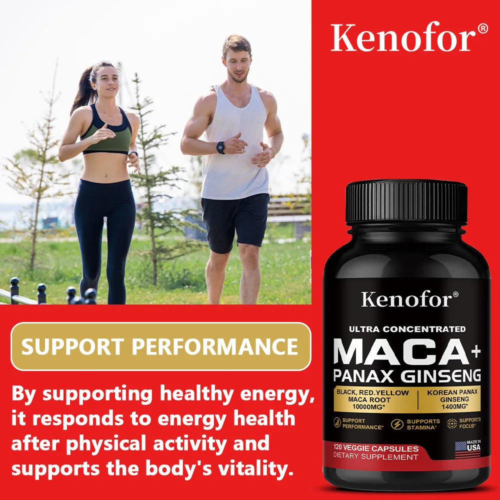 Organic Peruvian Maca Root Capsules - Black+Red+Yellow Blend for Energy & Performance, Vegan Non-GMO Supplement for Men & Women