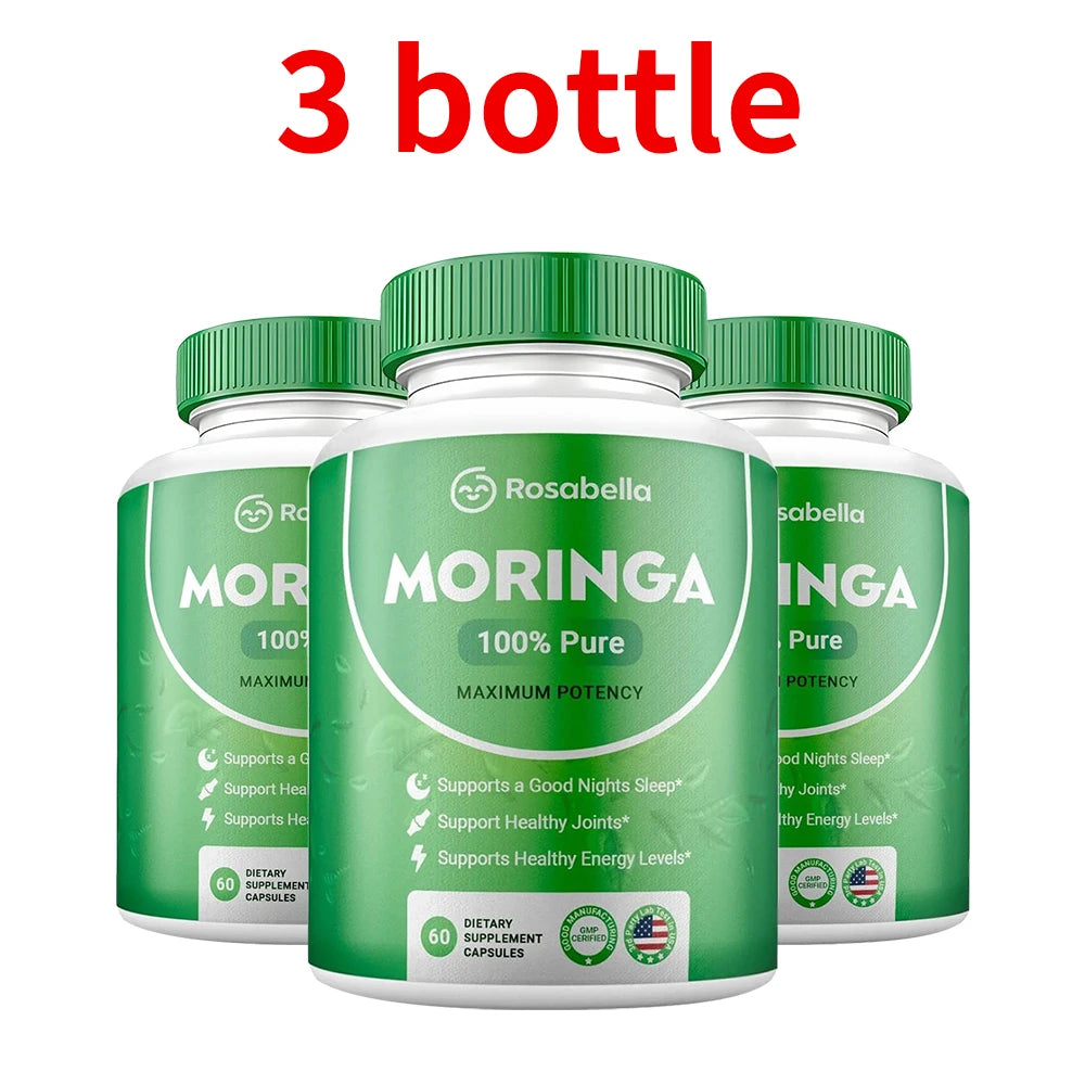 Moringa Capsules - Pure Moringa Powder, Energy, Skin, Immune & Gut Health, Natural Green Superfood Supplement - 60 Count