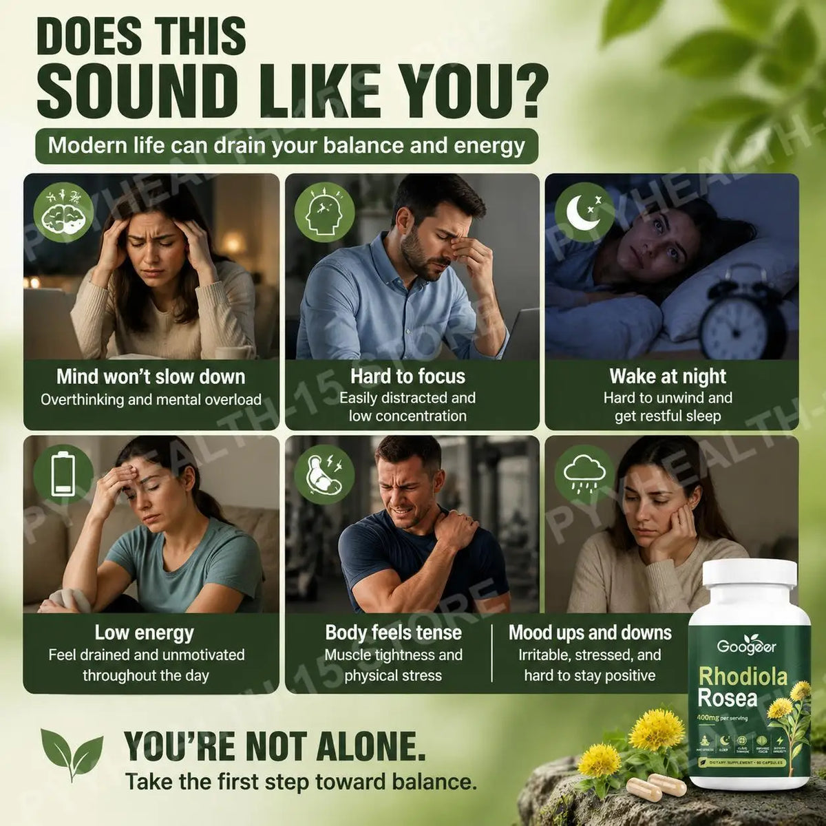 Gélules de rhodiola rosea Googeer 400mg équivalent racine, avec extrait de poivre noir, 60 unités, complément botanique quotidien pour le bien-être