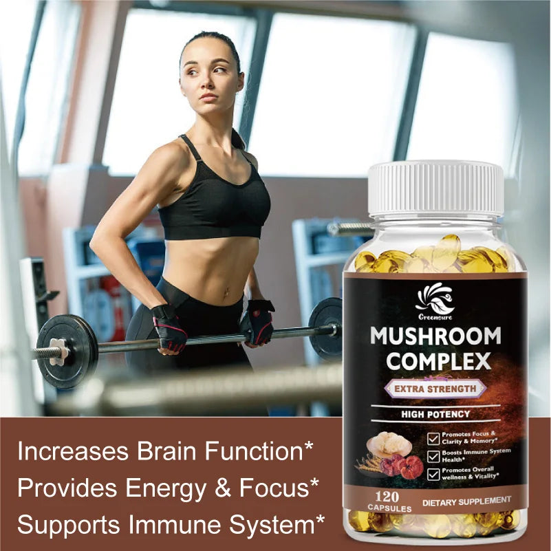 Lion Mane Cordyceps Mushroom Complex Supplement for Nootropic Brain Memory & Focus Immune & Stress Relief