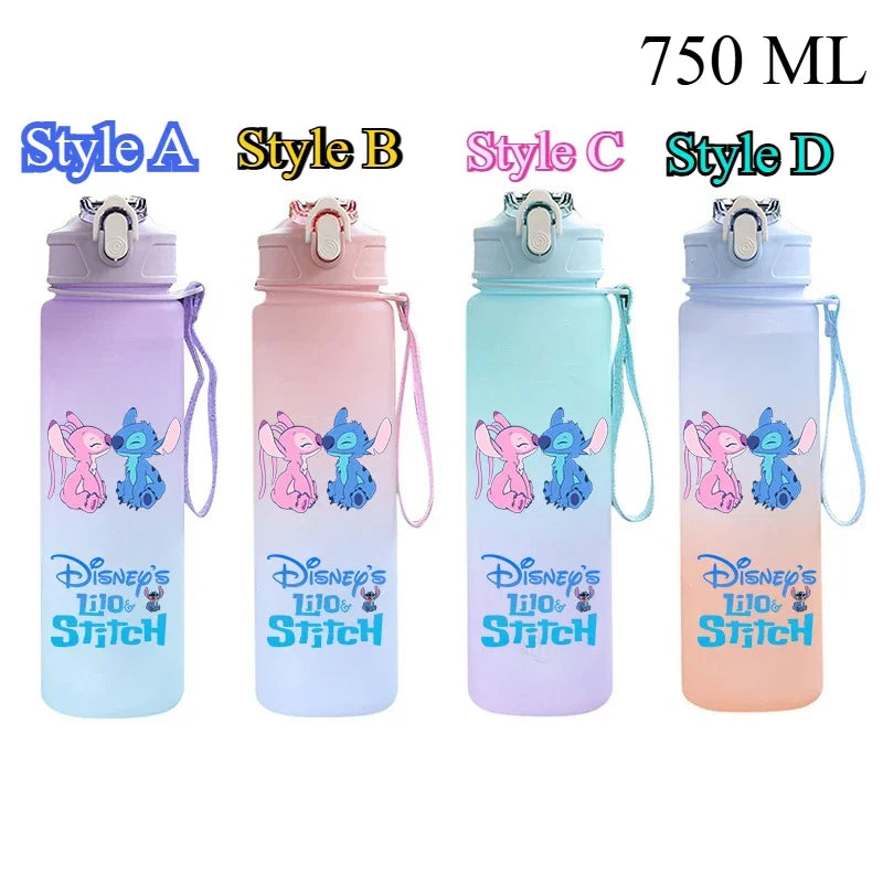 750Ml Disney Lilo Stitch Plastic Gradient Color Straw Water Cup Sport Water Bottle High Value Outdoor Large Capacity Camp Drink
