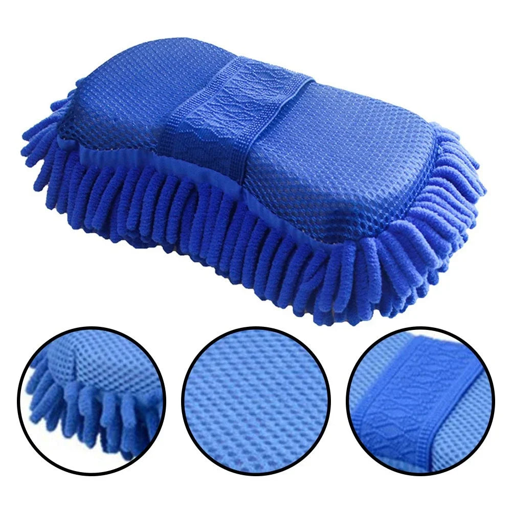 Blue Microfiber Chenille Car Wash Sponge - Premium Quality