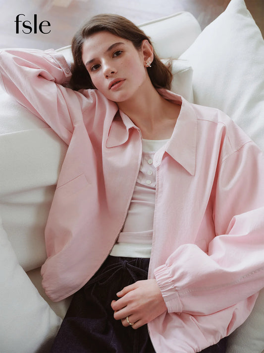 FSLE 2025 New French Barn-Style Raw Glamour Short Jacket Women's Spring Autumn New Arrival Loose Fit Oversize Workwear Coat