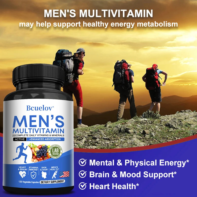 Men's Daily Multivitamin – 22 Vitamins & Minerals, Vegan Dietary Supplement for Energy Immunity Digestion Skin & Overall Health