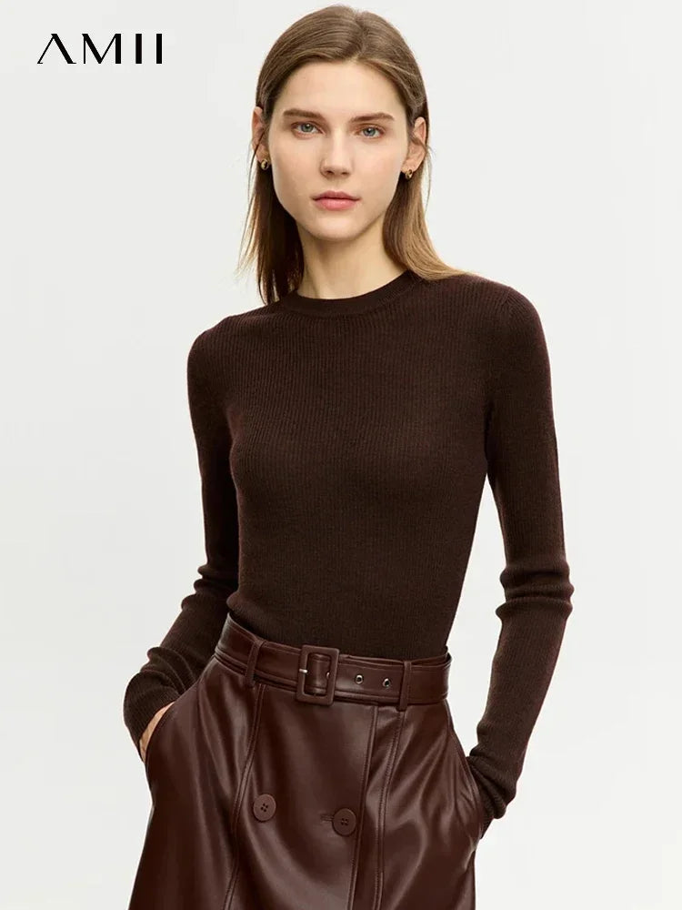 AMII Minimalism Sweater for Women 2023 Winter New Simple Slim Fit High Elastic Turtleneck Warm Solid Pullovers Female 12323075