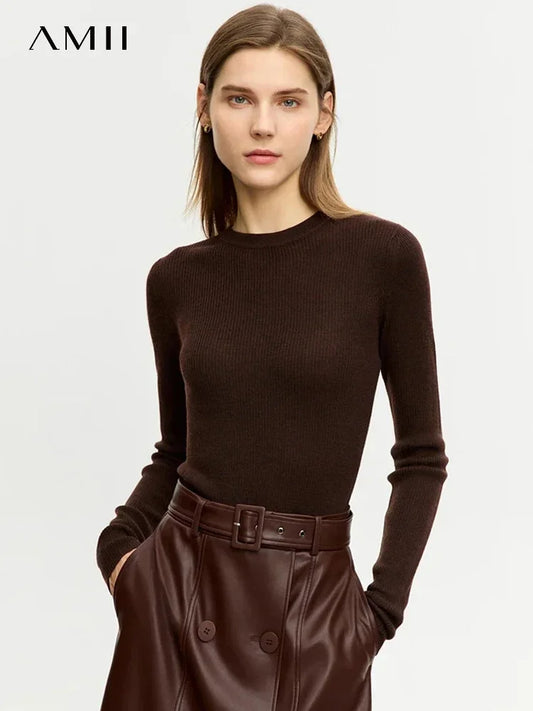 AMII Minimalism Sweater for Women 2023 Winter New Simple Slim Fit High Elastic Turtleneck Warm Solid Pullovers Female 12323075