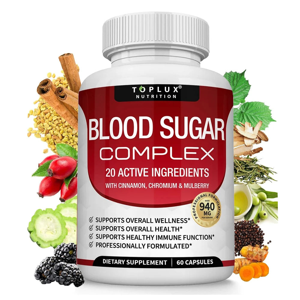 Blood Sugar Complex Supplement - Supports Healthy Blood Sugar Levels Already Within Normal Range With Cinnamon - 60 Capsules
