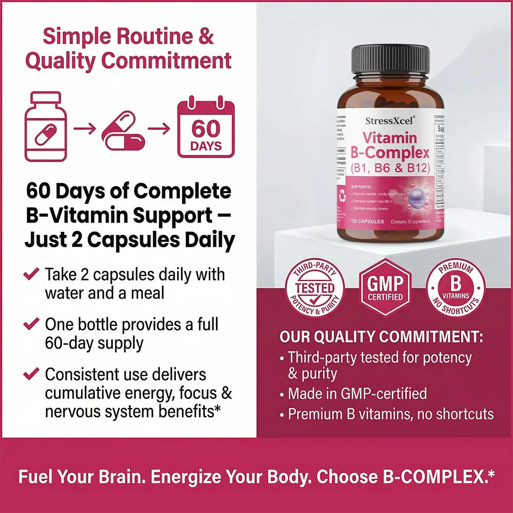 Vitamin B-Complex, B1, B6, B12, Maximum Potency, Supports Energy Metabolism, Immunity, Digestion, Brain, Nerves & Heart Health