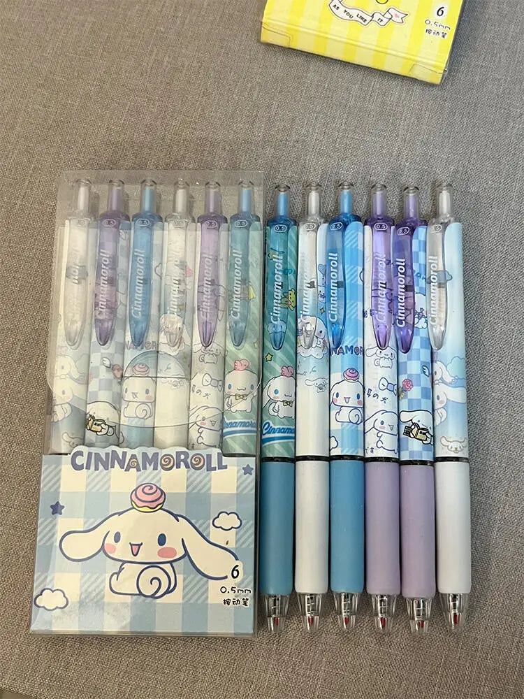 6Pcs Sanrio Gel Pen Hello Kitty Cartoon Kuromi ST Quick Drying Black 0.5mm Press The Ballpoint Pen Learning Stationery Gifts