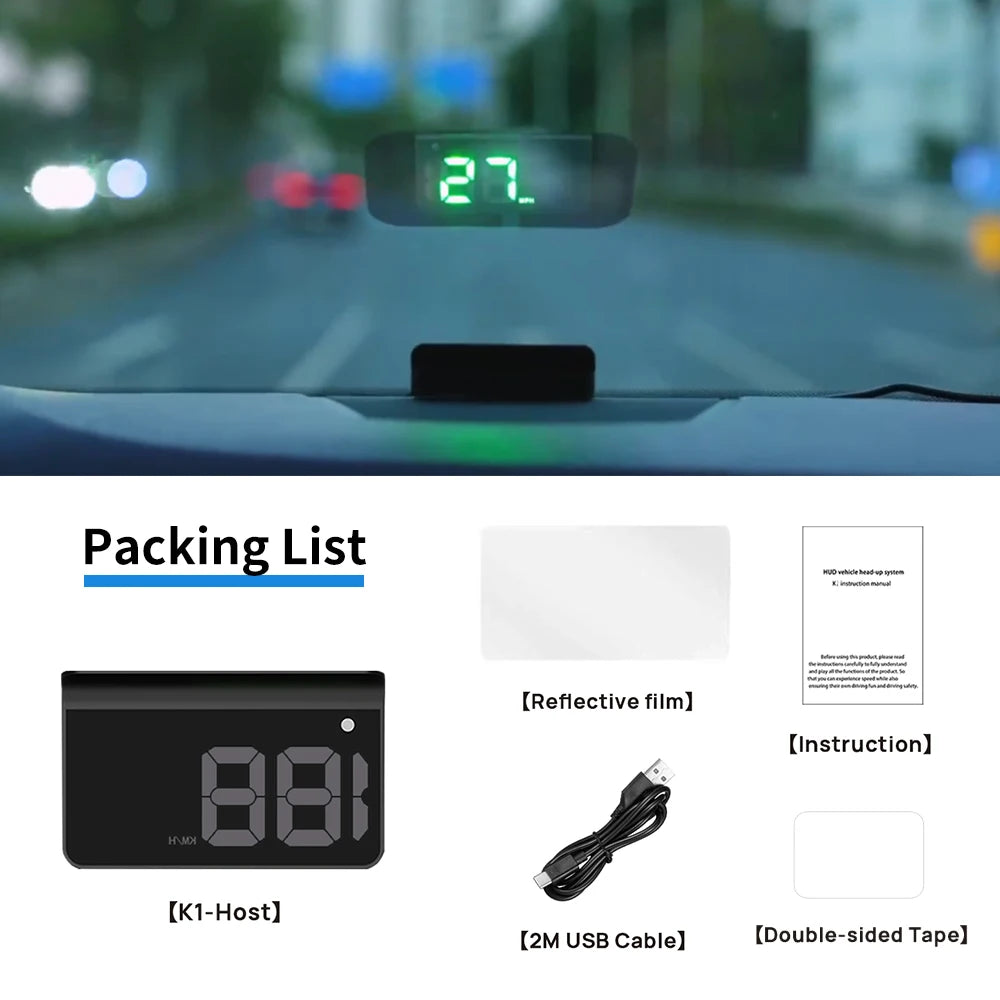 KWHUD K1 HUD Head-up Display Car GPS Digital Speedometer Universal Speed Windshield Projector Plug&Play Auto Electronic Devices