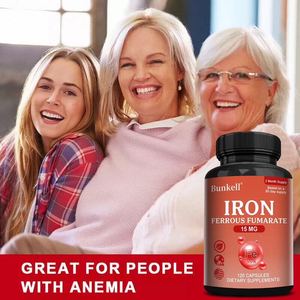 Iron Supplements - Help Maintain Healthy Immune System and Brain Health, Boost Energy Levels and Reduce Fatigue, Non-GMO