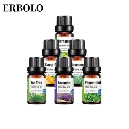 ERBOLO 10ml Pure Plant Essential Oil For Humidifier Diffusers Mint Lavender Tea Tree Vanilla Sandalwood Jasmine Pure Nature Oil