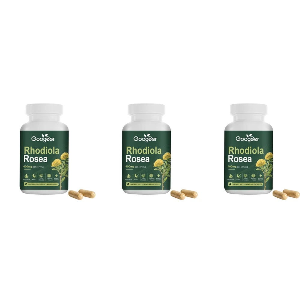 Gélules de rhodiola rosea Googeer 400mg équivalent racine, avec extrait de poivre noir, 60 unités, complément botanique quotidien pour le bien-être