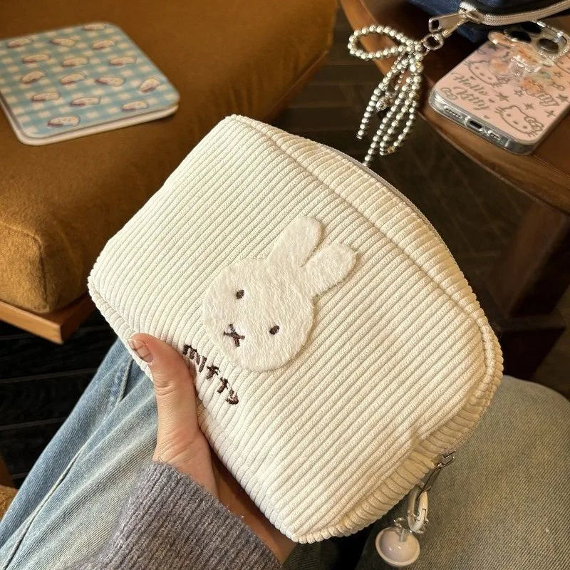 Cartoon Miffy Rabbit Corduroy Cosmetic Bag Cute Miffy Large-capacity Storage Bags Portable Storage Handbag Pen Bag Coin Purse