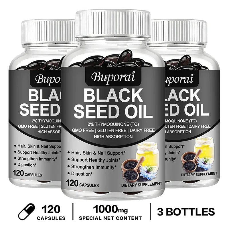 Black Seed Oil - Supports Immune, Joint, Digestive, Hair, Skin Health - Non-GMO, Gluten Free Supplement