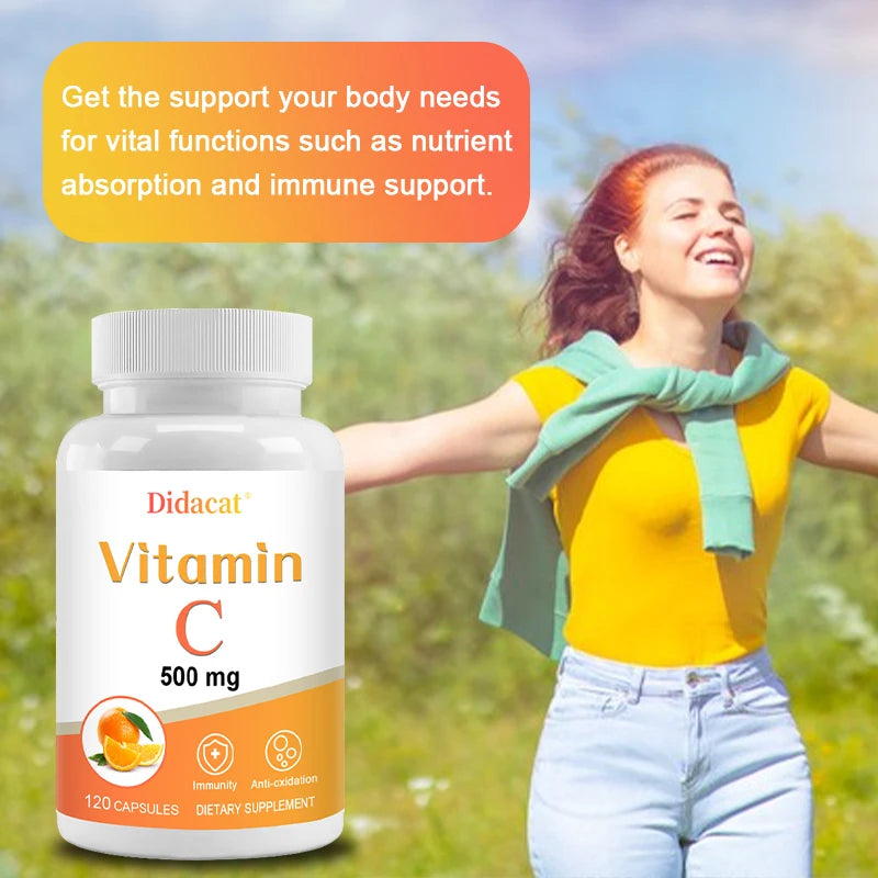 Vitamin C 500 Mg, Antioxidant & Immune Support, Overall Health, Supports Healthy Skin & Joints, Non-GMO, Vegan, Gluten Free