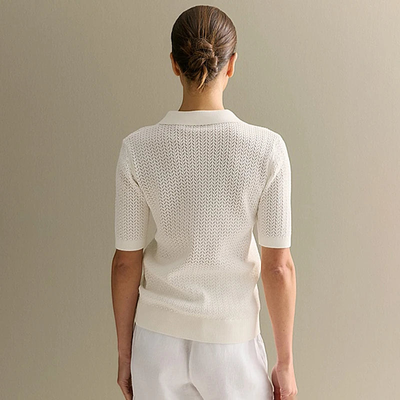 Tornova Short Sleeve Knitted T shirt Woman Summer Casual Loose Lapel Solid Ins Hot Tops Pullover Female Sweater T shirt Outwear