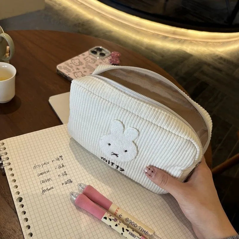 Cartoon Miffy Rabbit Corduroy Cosmetic Bag Cute Miffy Large-capacity Storage Bags Portable Storage Handbag Pen Bag Coin Purse