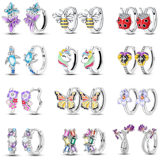 925 Sterling Silver Nature-Inspired Earrings - Butterfly, Bee & Flower Collection