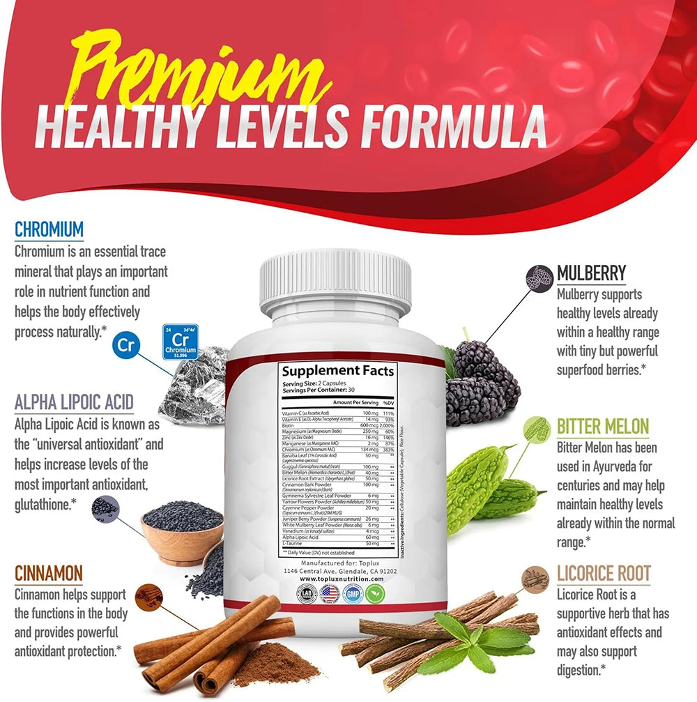 Premium Blood Sugar Complex Supplement Supports Healthy Blood Sugar Levels Already Within Normal Range 60 Blood Sugar Capsules