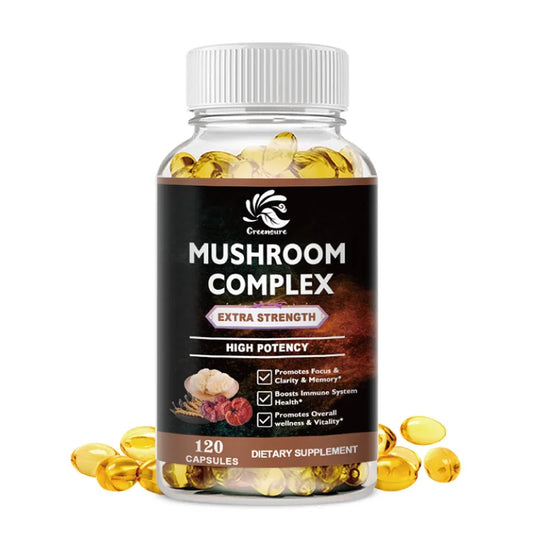 Lion Mane Cordyceps Mushroom Complex Supplement for Nootropic Brain Memory & Focus Immune & Stress Relief