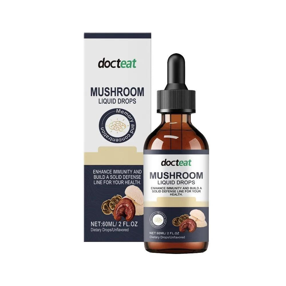 1000+mg Mushroom Liquid Drops 60ml with Lion's Mane Reishi Turkey Tail, Unflavored Herbal Blend for Daily Nutrition Support