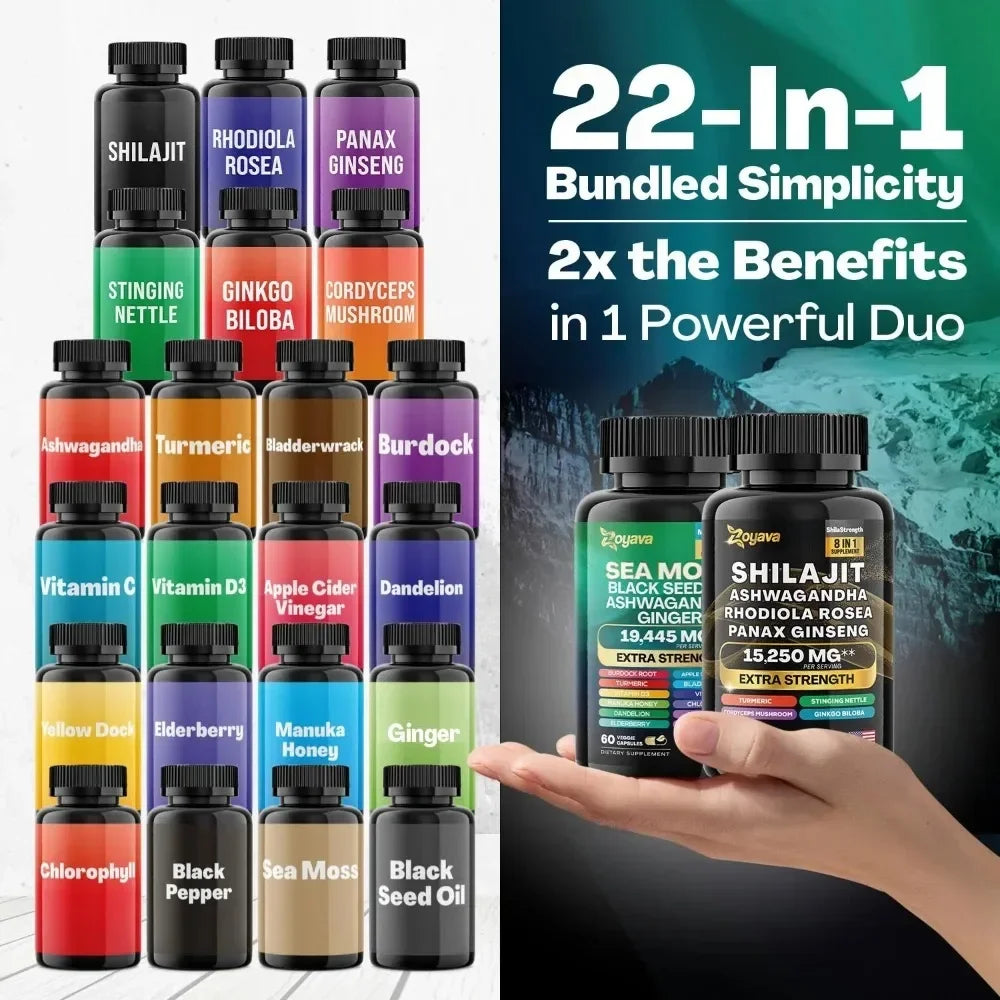 Seaweed 16-in-1, 19,445 Mg (60 Capsules) and Shilajit 8-in-1, 15,250 Mg (60 Capsules) Vitality Kit, 24 Ingredients
