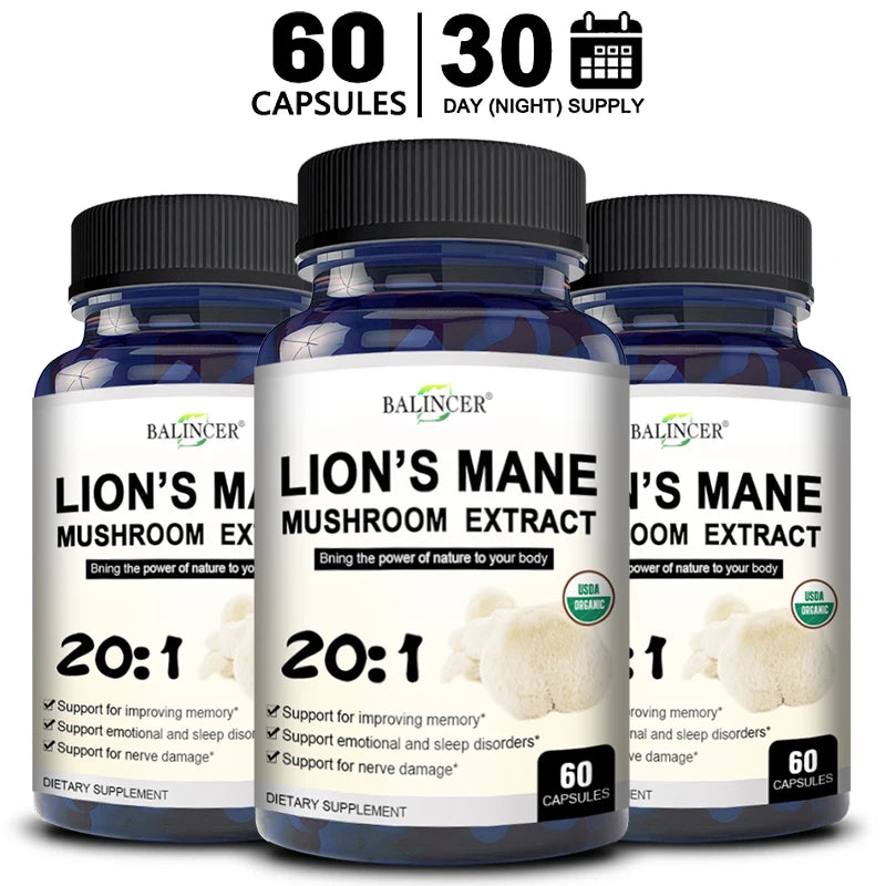 Lion's Mane Mushroom Capsules - Strengthens The Brain, Memory and Cognition, Improves Mood and Sleep Quality Supplements