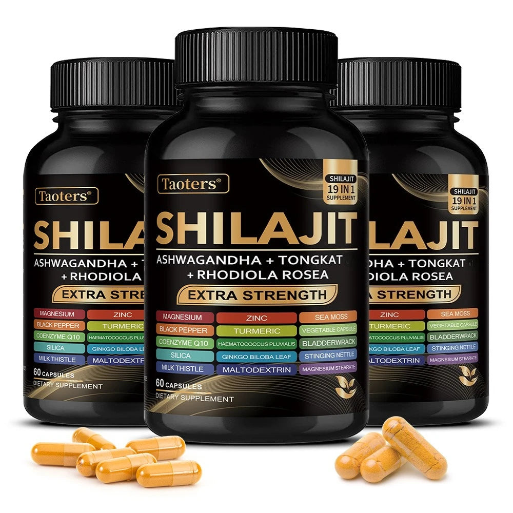Shilajit Supplement with Sea Moss, Ashwagandha, Magnesium & Zinc - 19 IN 1 Organic Capsules,Plant-Based,Non-GMO