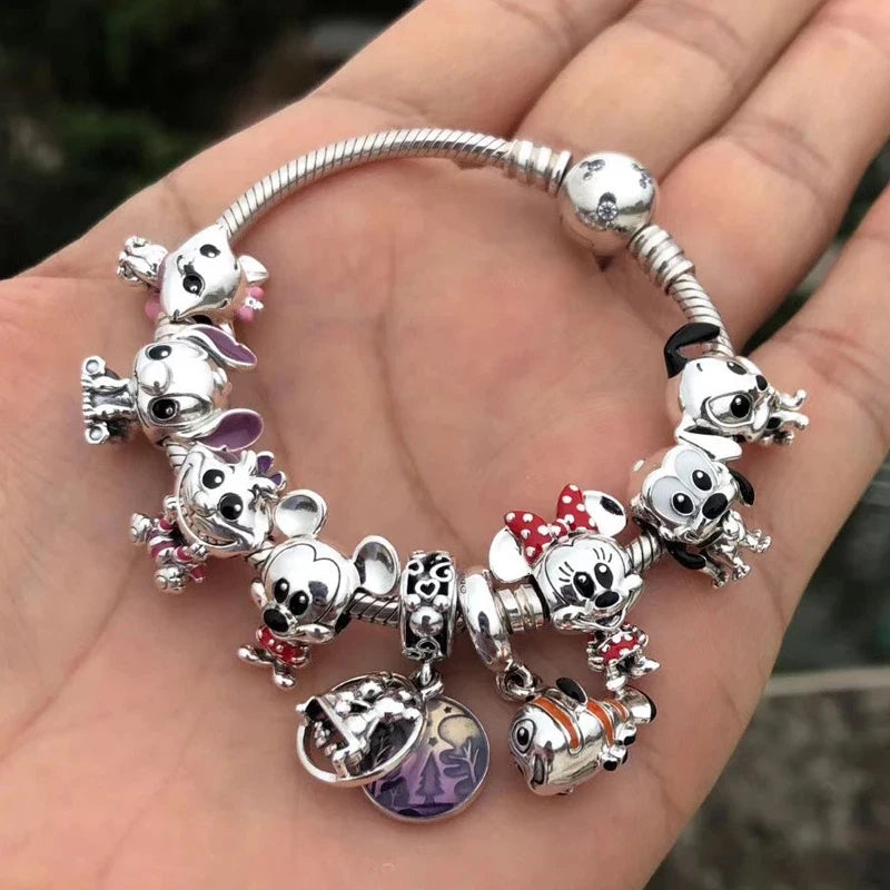 MINISO Disney Stitch Minnie Mouse Winnie Charms Dangle Fit Charms Silver 925 Original Bracelet for Jewelry Make With Stamp