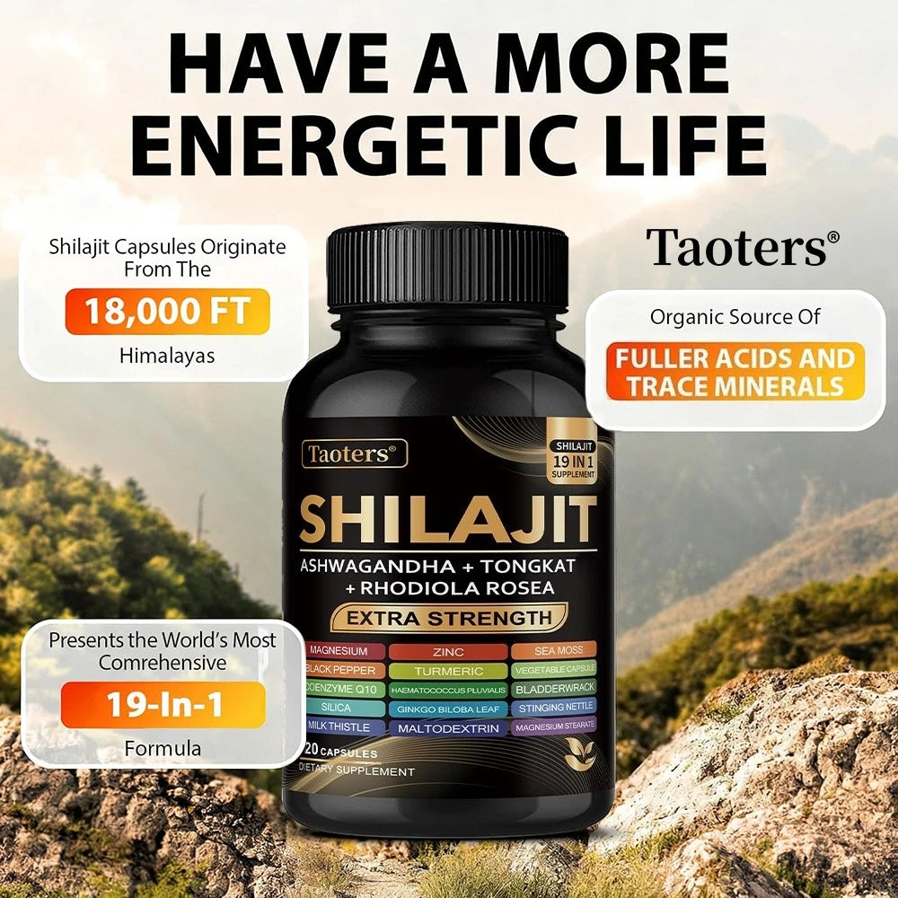 Shilajit Supplement with Sea Moss, Ashwagandha, Magnesium & Zinc - 19 IN 1 Organic Capsules,Plant-Based,Non-GMO