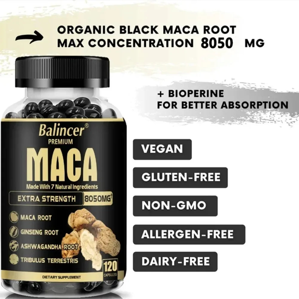 7in1 Premium Maca Root Capsules with Ashwagandha, Ginseng and More - Nergy, Performance and Mood Support