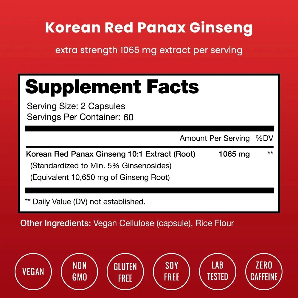 Korean Red Ginseng Capsules | Powerful Ginsenosides To Boost Energy, Focus, Stamina, Vitality, and Strengthen The Immune System