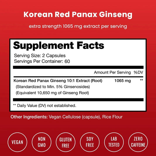 Korean Red Ginseng Capsules | Powerful Ginsenosides To Boost Energy, Focus, Stamina, Vitality, and Strengthen The Immune System