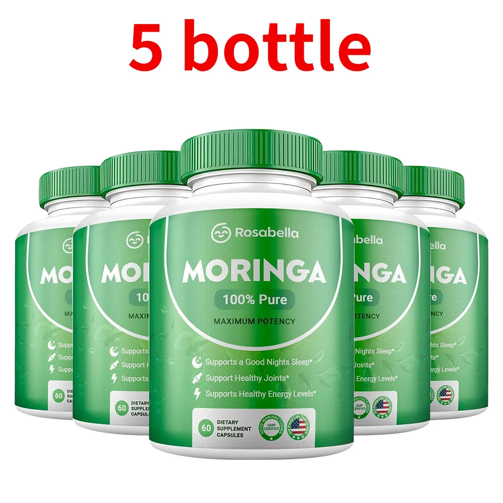 Moringa Capsules - Pure Moringa Powder, Energy, Skin, Immune & Gut Health, Natural Green Superfood Supplement - 60 Count